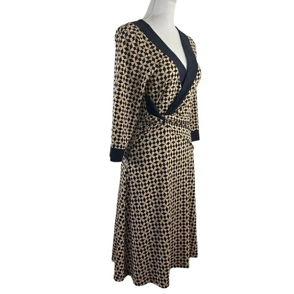 BCBG Maxazria Dress Tan and Black Geometric Mod Draped Neckline Size XS - Picture 2 of 10